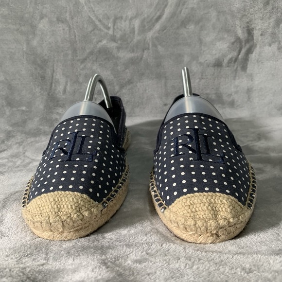 Lauren Ralph Lauren Espadrille Shoes Sz 9B Navy Polka Dot Destini Canvas Coastal - Picture 7 of 16